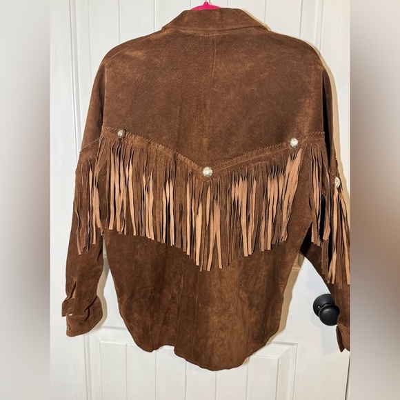 Full leather button down western fringe shacket - Picture 3 of 14